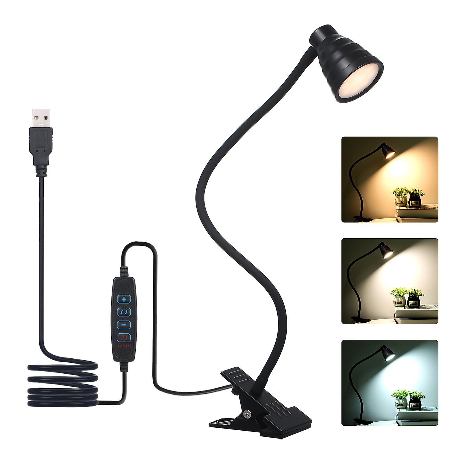 5w 24leds Table Desk Lamp Reading Beside Light Clamp Clip Lighting Fixture Usb Powered Operated 3 Colors Mode Temperature Changing/ 10 Levels Dimmer D