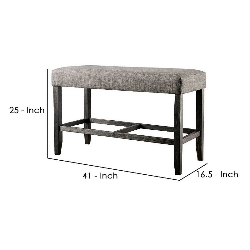 41 Inches Counter Height Bench with Padded Seating， Gray