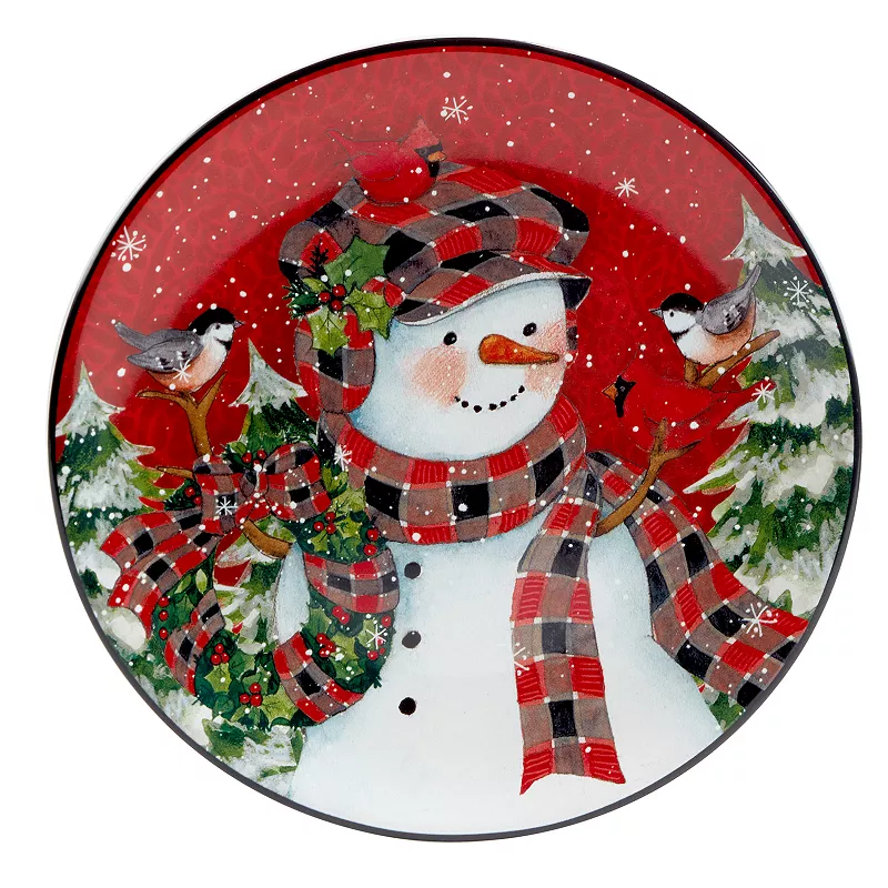 Certified International Christmas Lodge Snowman 4-pc. Dessert Plate Set