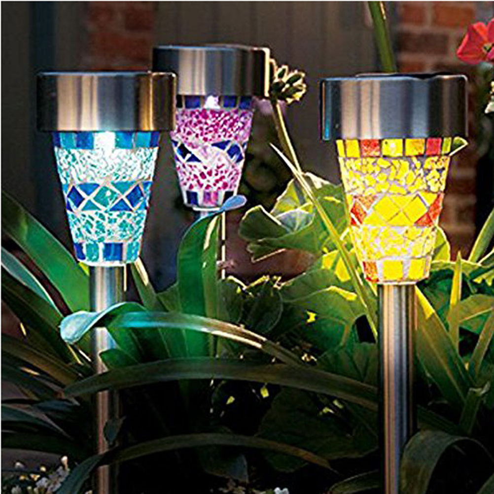 Bestonzon Solar Lights Led Light Landscape Mosaic Outdoor Lamp Panel Garden Stake Decor Crackled Glass