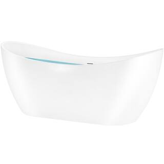 AKDY Freestanding 54 in. Fiberglass Double Slipper Flatbottom Modern Stand Alone Non-Whirlpool Bathtub in Glossy White BT0366