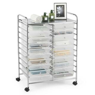 HONEY JOY 20-Drawers Plastic Rolling Storage Cart with Organizer Top Clear TOPB002686