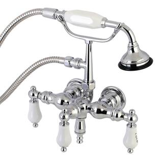 Kingston Brass Vintage 3-38 in. Center 3-Handle Claw Foot Tub Faucet with Handshower in Chrome HAE22T1