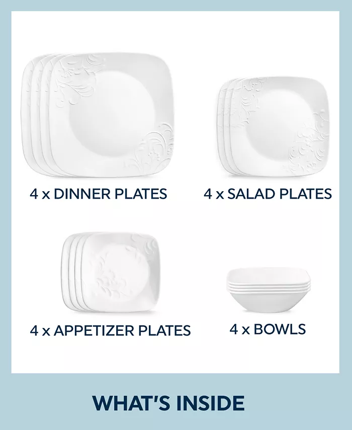 Corelle Cherish Square 16 Piece Dinnerware Set Service for 4