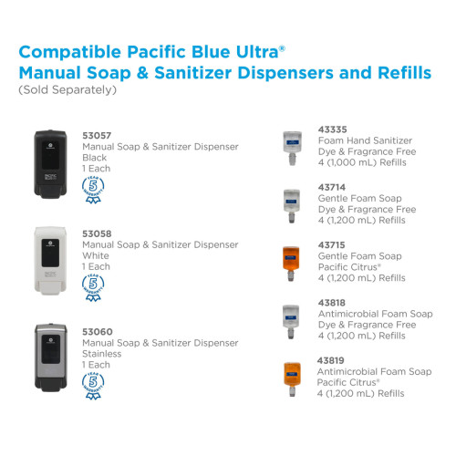 Pacific Blue Ultra Gentle Foam Soap Manual Dispenser Refills (43714)