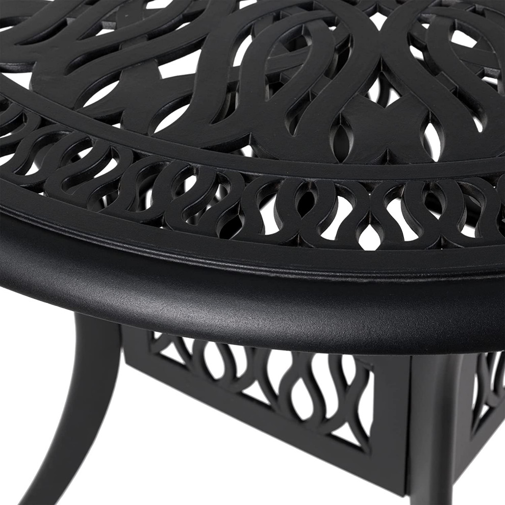 Patio Dining Table  Aluminum Construction With Unique Patterned Round Top  Black   Transitional   Outdoor Dining Tables   by Decor Love  Houzz