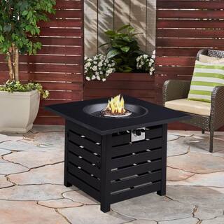 Afoxsos 23.8 in. H x 31.75 in. W Outdoor 40000 BTU Square Black Metal Natural Gas Fire Pit Table HDMX1740