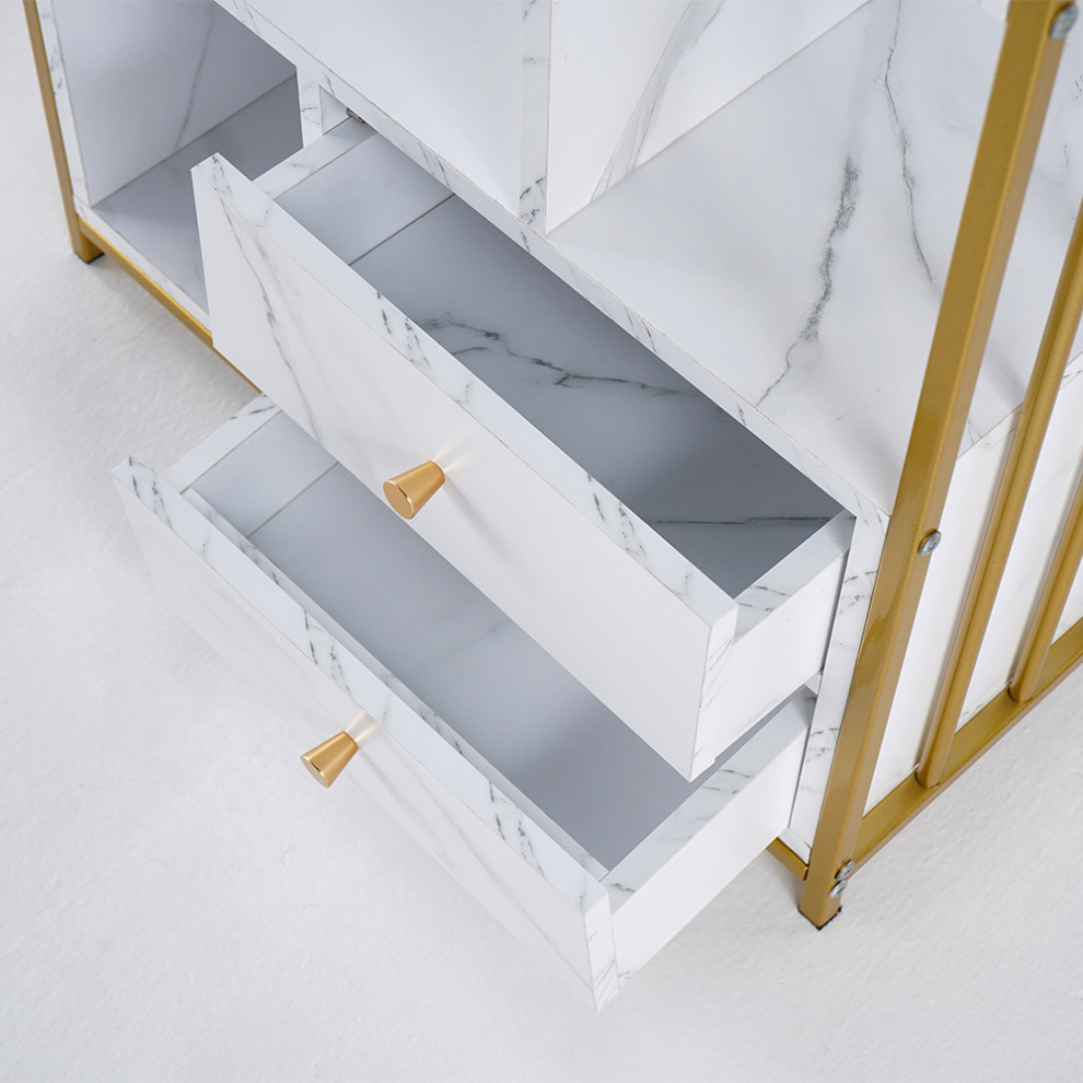 Modern Small Metal Etagere Bookshelf with 2 Drawers in White  ampGold   Contemporary   Bookcases   by Homary International Limited  Houzz