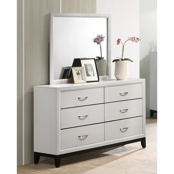 Roundhill Furniture Stout Contemporary Panel Bedroom Set in White Finish with Panel Bed， Dresser， Mirror， Night Stand - - 31640566