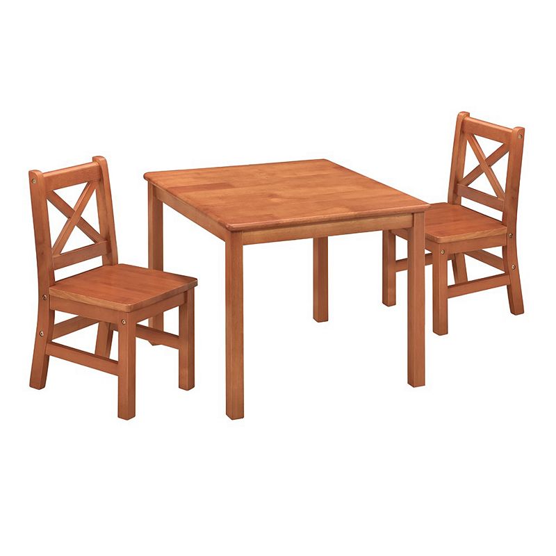 eHemco Solid Hard Wood Kids Table and X-Back Chairs， 3 Pieces Set