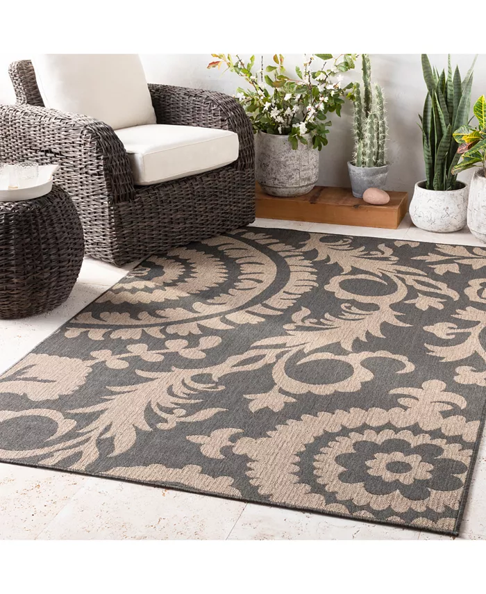 Surya Alfresco ALF-9615 Black 2'3 x 11'9 Runner Area Rug Indoor Outdoor