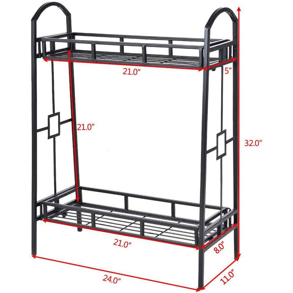 Costway 24 in. L x 11 in. W x 32 in. H Shelves Indoor/Outdoor Black Steel Plant Stand (2-Tier) CYW50215