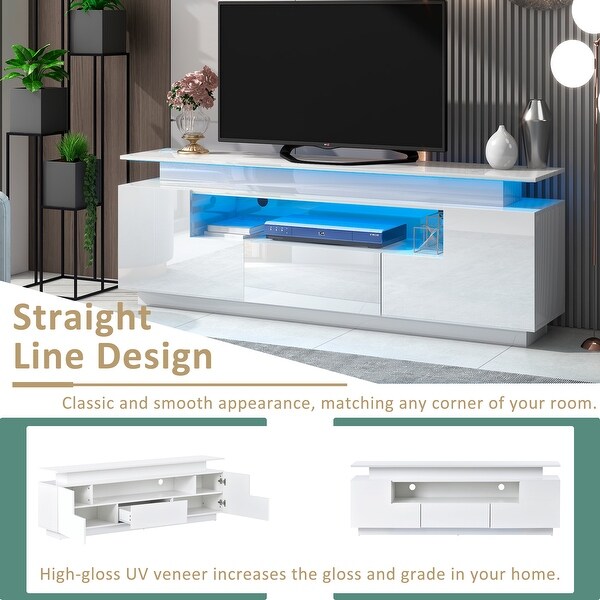 67''W Modern High Gloss TV Stand RGB LED Lights Universal TV Cabinet Console with 2 Doorand1 Drawerand1 Shelf for 75 inch TV