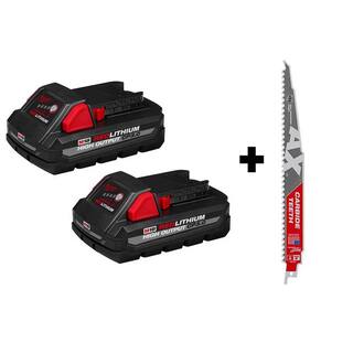 MW M18 18-Volt Lithium-Ion HIGH OUTPUT CP 3.0 Ah Battery Pack (2-Pack) w9 in. 5 TPI AX Carbide Reciprocating Saw Blade 48-11-1837-48-00-5226