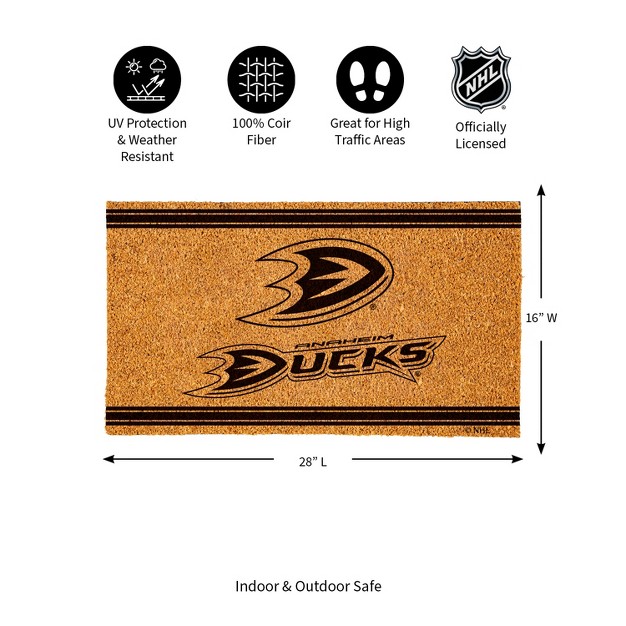 Evergreen Anaheim Ducks Logo Turf Mat Brown 28 X 16 Inches Indoor Outdoor Doormat