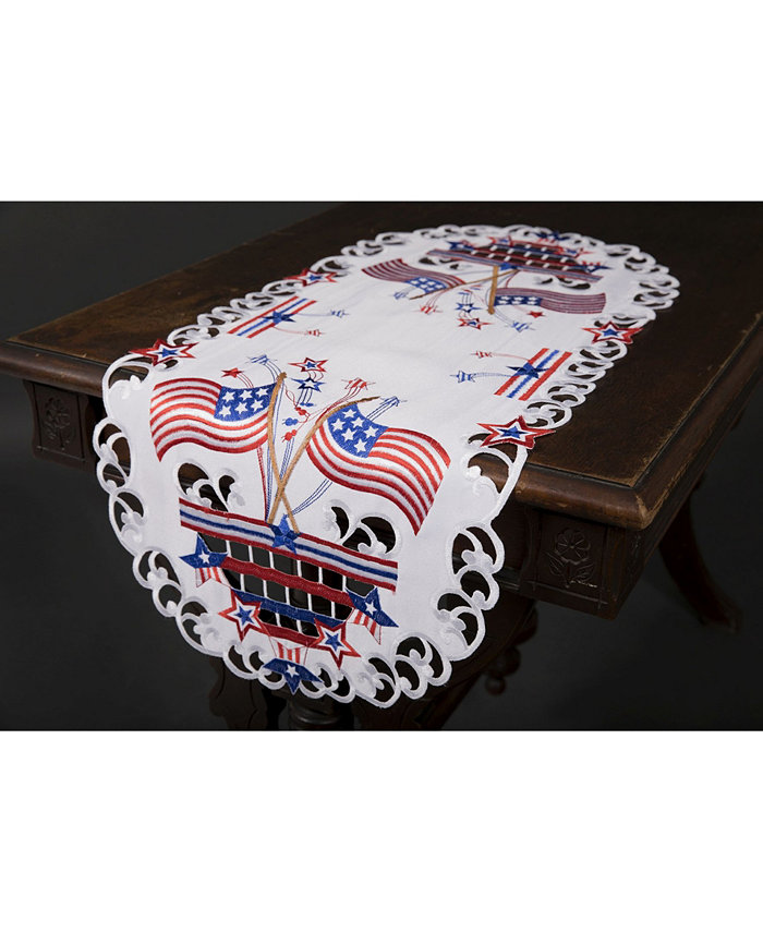 Xia Home Fashions Star Spangled Embroidered Cutwork Table Runner 15 x 34