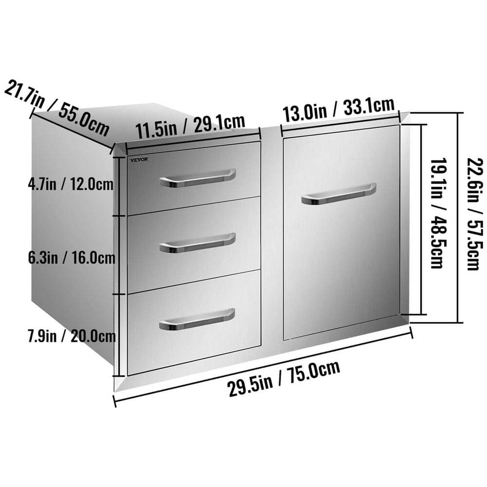 VEVOR Outdoor Kitchen Door Drawer Combo 29.5 in. W x 22.6 in. H x 21.7 in. D Access Drawers with Adjustable Garbage Ring CTG22.5X30X230001V0