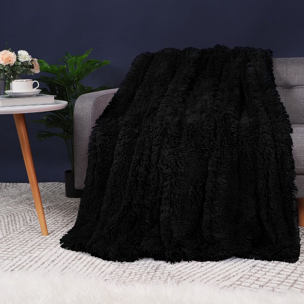 Piccocasa Shaggy Faux Fur Warm Reversible Solid Plush Fluffy Fleece Blankets