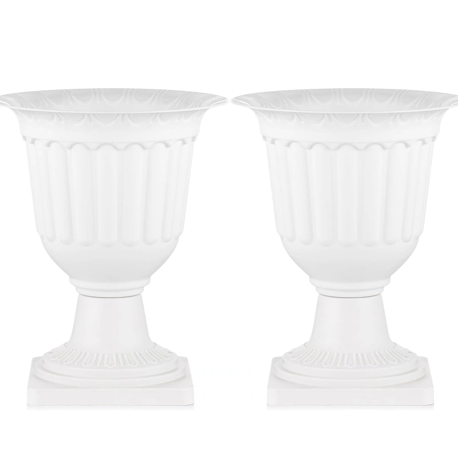 Plastic Urn Planter 13.8 inch White Pedestal Planters Set of 2