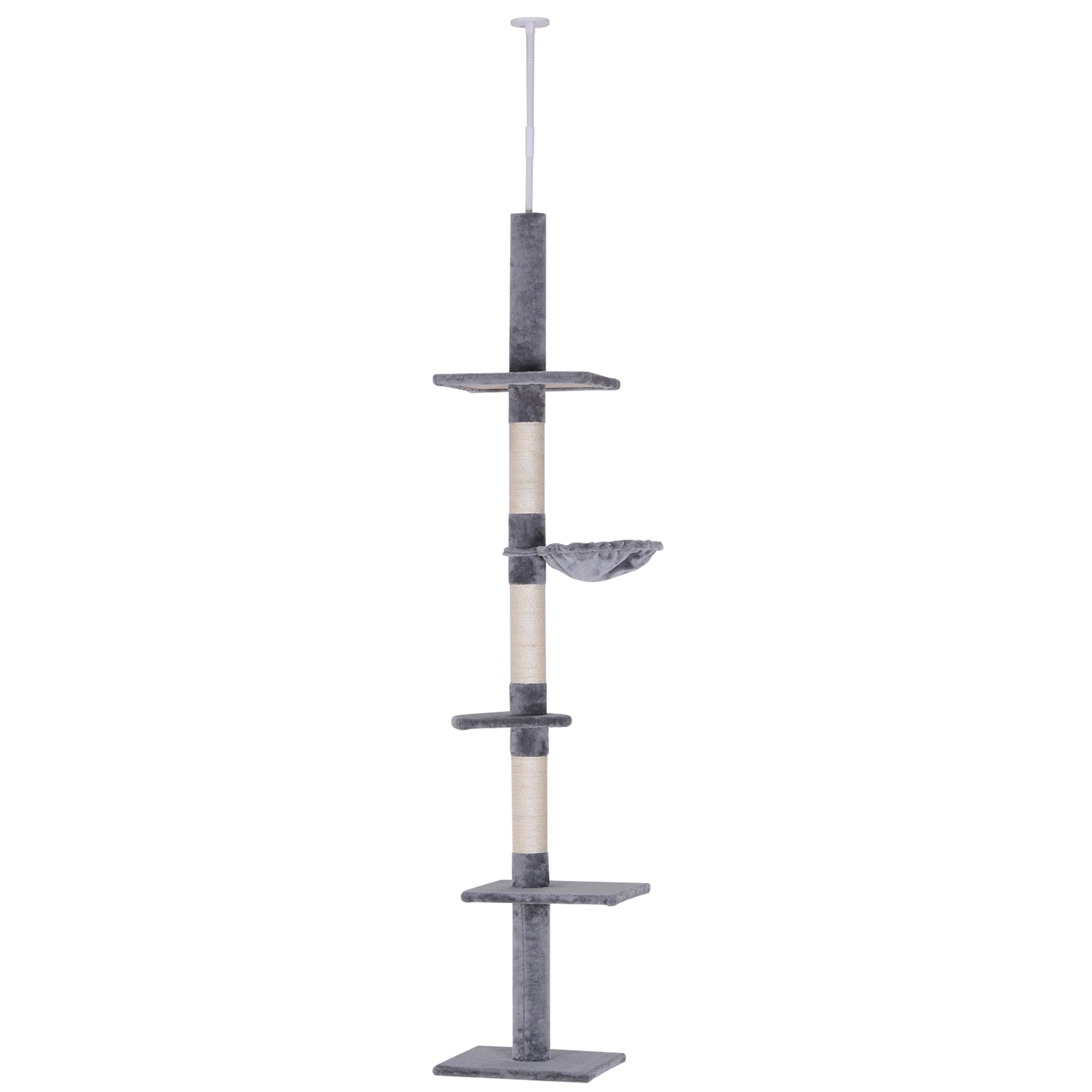 Pawhut Adjustable Height Floor To Ceiling Vertical Cat Tree, Gray and White, 9'