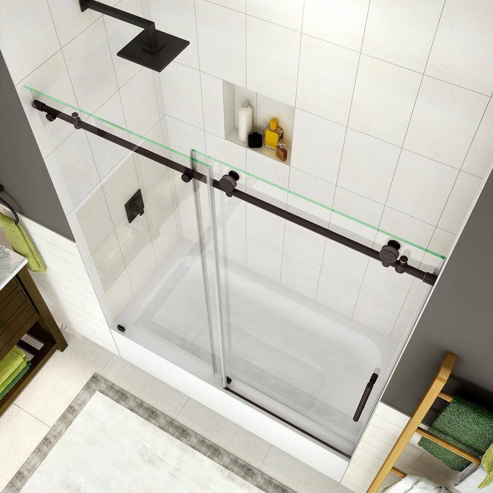 Aston Coraline 56 in. to 60 in. x 60 in. Frameless Sliding Tub Door in New Bronze TDR984EZ-NBR-60-10