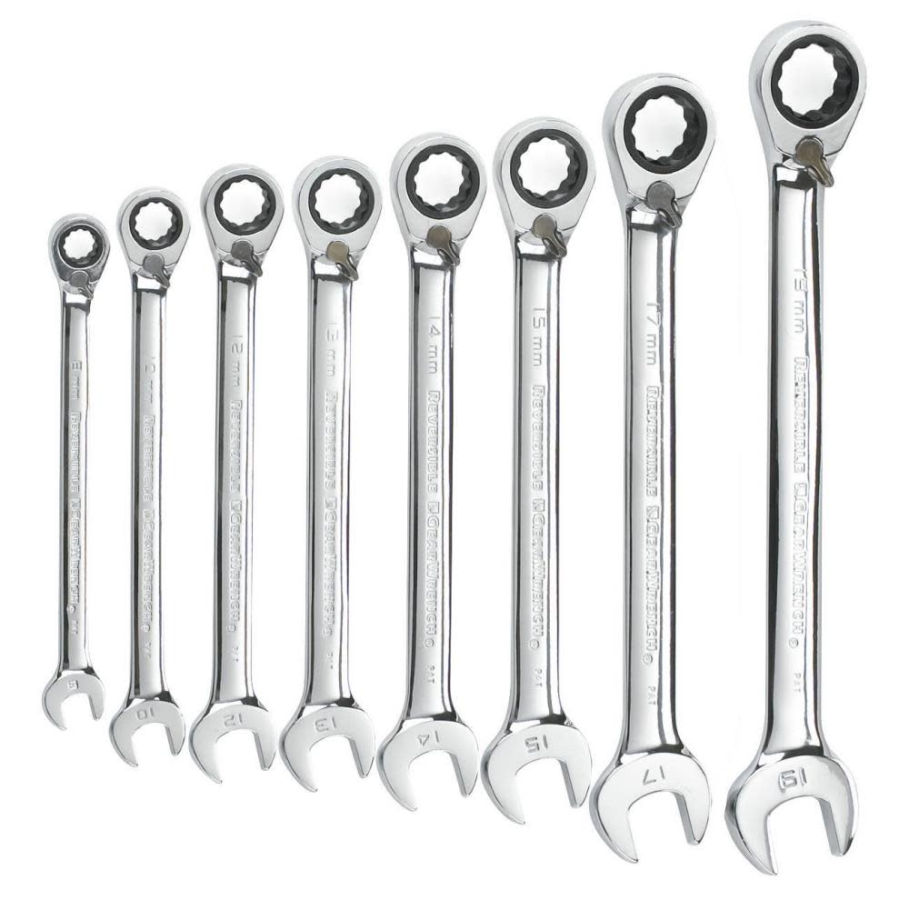 8 Piece 12 Point Reversible Ratcheting Combination Wrench Set， Metric ;