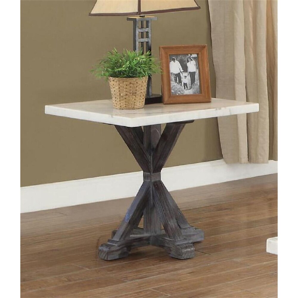 Rectangular Marble End Table， Side Table With X Wooden Frame Leg