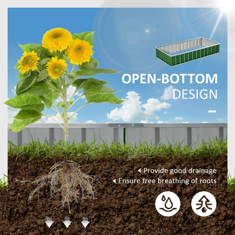 Outsunny 69 in. x 36 in. Green Metal Raised Garden Bed， DIY Large Steel Planter Box 845-674GN