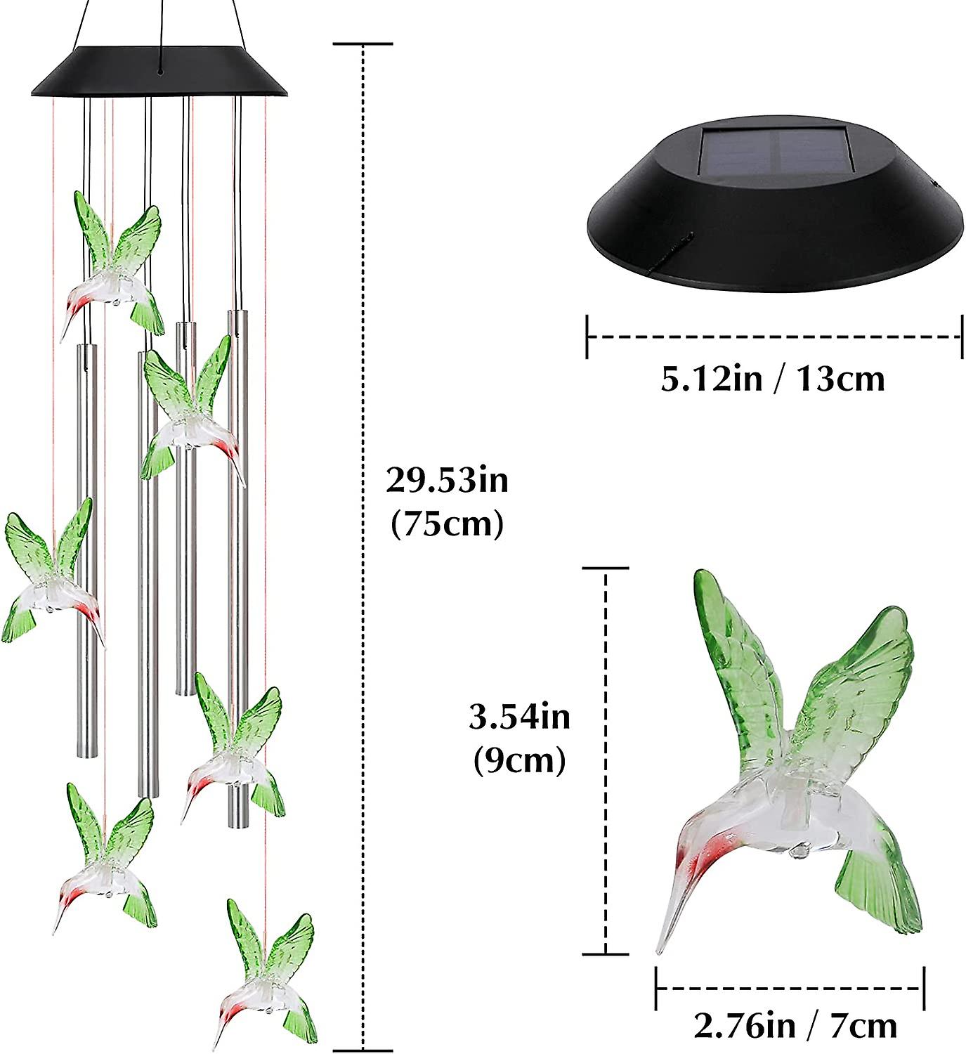 Solar Wind Chime Night Light， Outdoor Color Changing Led Hummingbird Wind Chimes Of Aluminum Tubes， For Wife Mom Grandma Valentine's Day Gift， For Gar