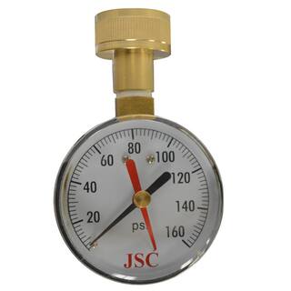 JONES STEPHENS 160 PSI Water Test Gauge with Indicator Arm and 34 in. Female Brass Hose Connection J66302