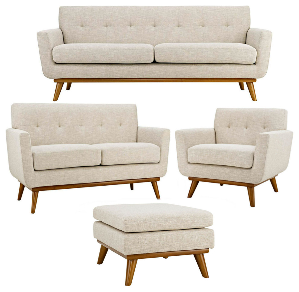 Engage Upholstered Fabric Sofa  Loveseat  Arm Lounge Chair and Ottoman  Beige   Midcentury   Living Room Furniture Sets   by VirVentures  Houzz