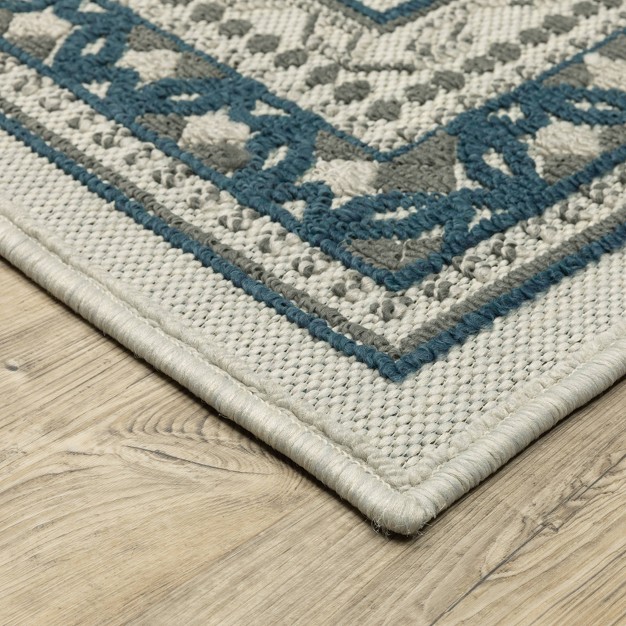 Trinity Classic Border Patio Area Rug Beige blue Captiv8e Designs