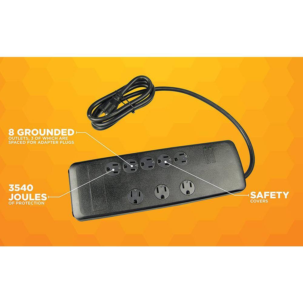 Woods 6 ft. 8-Outlet 3540-Joule Surge Protector Power Strip with Sliding Safety Covers and Circuit Breaker 41618