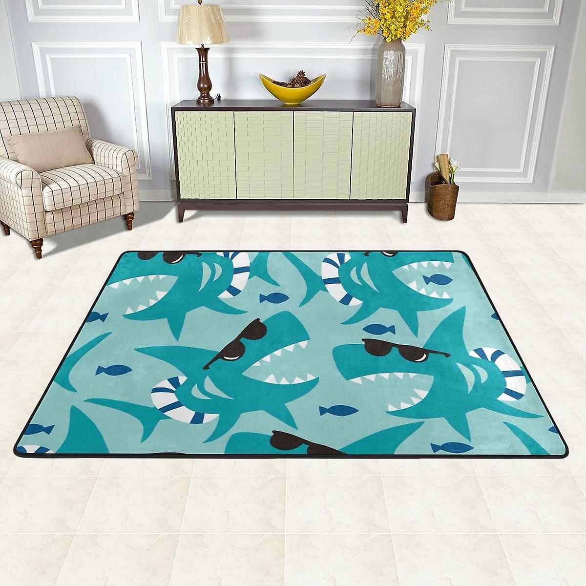 Colourlife Seamless Shark Pattern Lightweight Carpet Mats Area Soft Rugs Floor Mat Doormat Decoration For Rooms Entrance 36 X 24 Inches