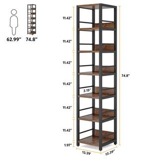 TRIBESIGNS WAY TO ORIGIN Frailey 75 in. Rustic Brown 6-Shelf Tall Narrow Bookcase Bookshelf Storage Rack with Metal Frame for Home Office HD-JW0403-HYF