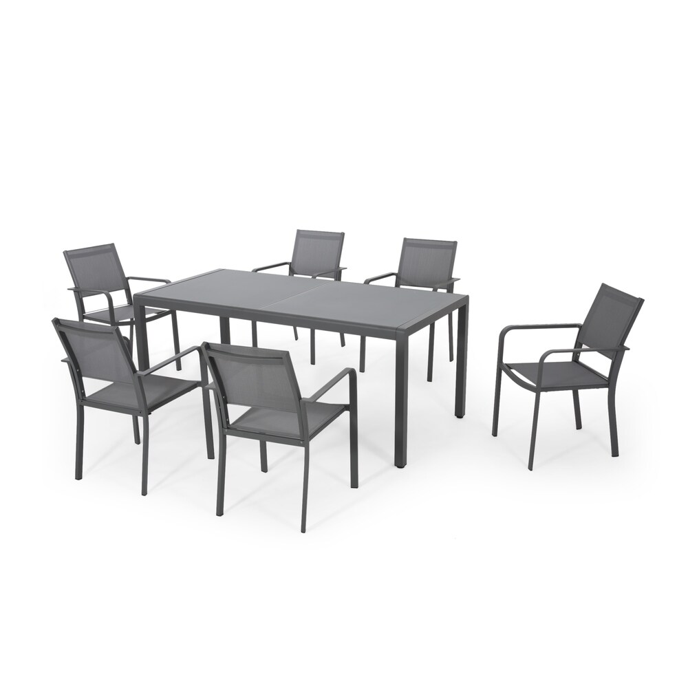 Gaven Tempered Glass/Aluminum 7 piece Outdoor Dining Set by Christopher Knight Home