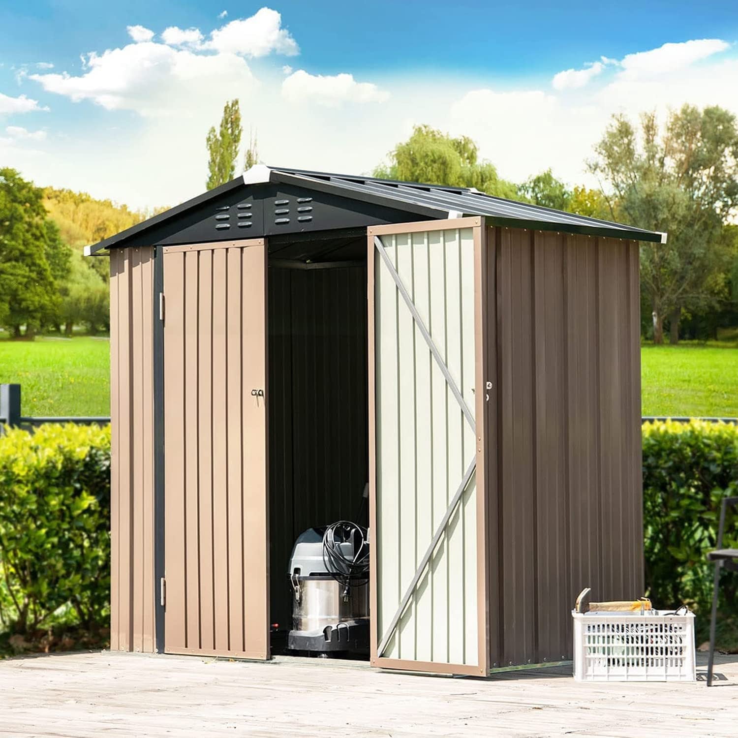 4 x 6 FT Outdoor Storage Shed, Metal Sheds & Outdoor Storage with Air Vents and Double Lockable Door, Galvanized Steel Garden Shed Tool Shed with Pent Roof for Backyard Patio Garden Lawn, Dark Grey