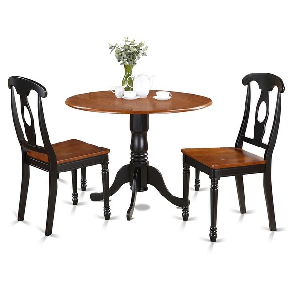 3 Pieces Dining Set - Pedestal Dining Table and 2 Napoleon Back Kitchen Chairs- Two Tone Black and Cherry Finish