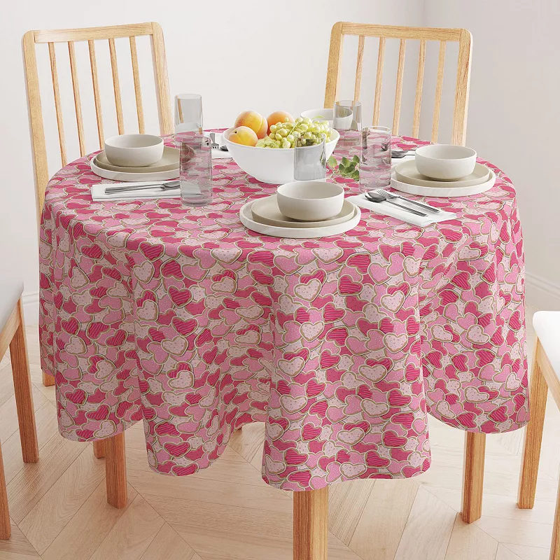 Round Tablecloth， 100% Polyester， 90 Round， Decorated Heart Shaped Cookies