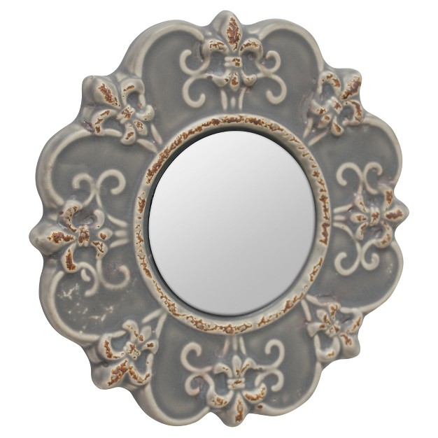 Ceramic Wall Mirror With Decorative Details Matte Gray Stonebriar Collection