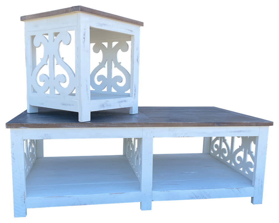 Coffee Table With Side Detail  White   French Country   Coffee Tables   by Jackson  ampCo.  Houzz