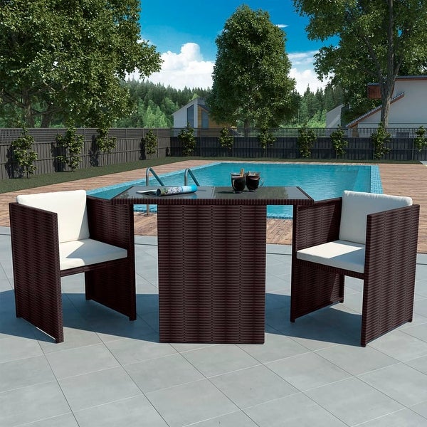 3 Piece Bistro Set with Cushions Poly Rattan Brown - Overstock - 36363351