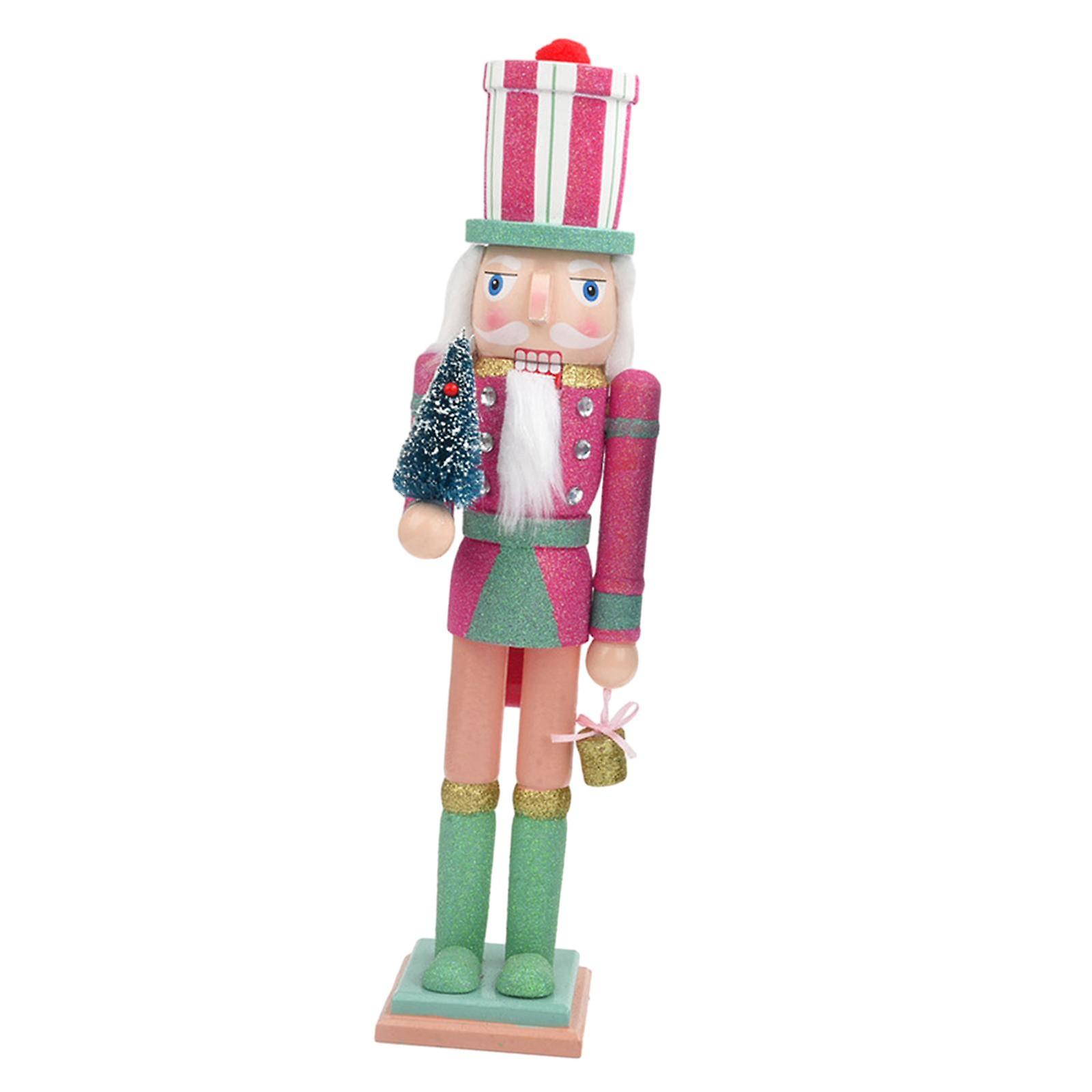 Xmas Wooden Nutcracker Soldier Figure 36cm Wood Doll For House Warming Party Red