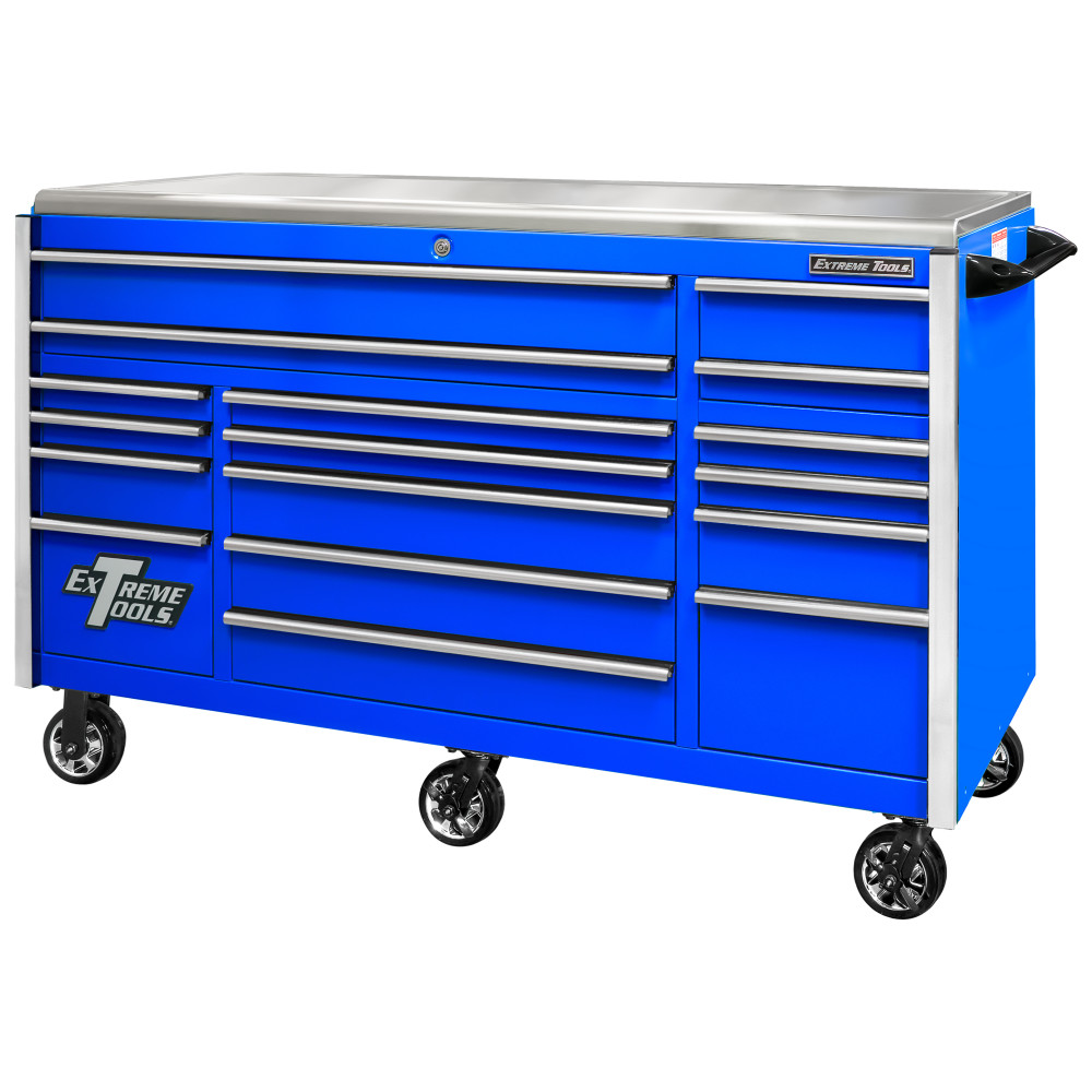 Extreme Tools 72 Blue Roller Cabinet with Chrome Drawer Pulls