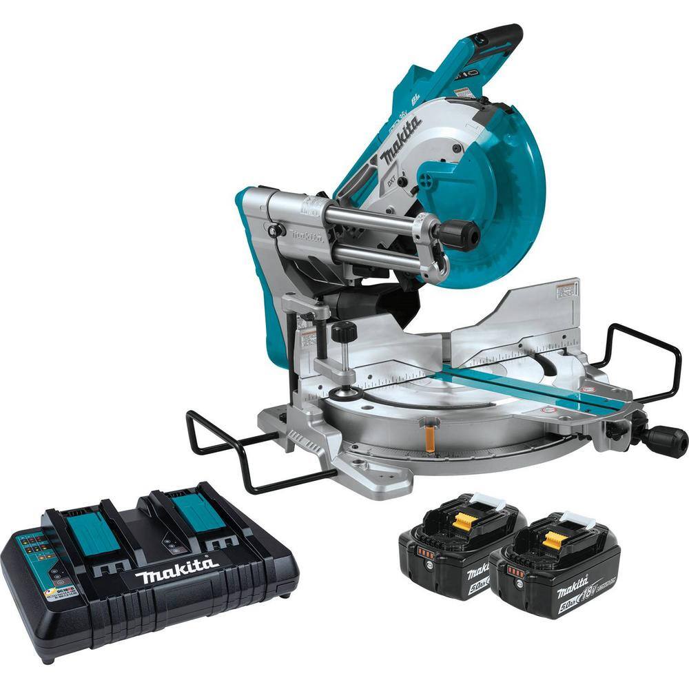 Makita 18V X2 LXT Lithium-Ion 36V Brushless Cordless 10 in. Dual-Bevel Sliding Compound Miter Saw Kit Laser 5.0 Ah XSL04PTU