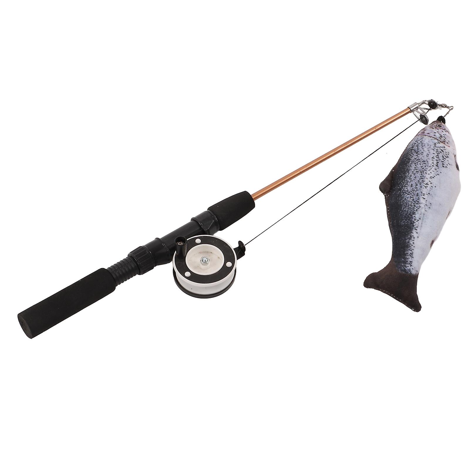 Retractable Cat Teaser Wand Toy Interactive Fishing Rod With Simulation Fish For Catssalmon + Fishing Rod