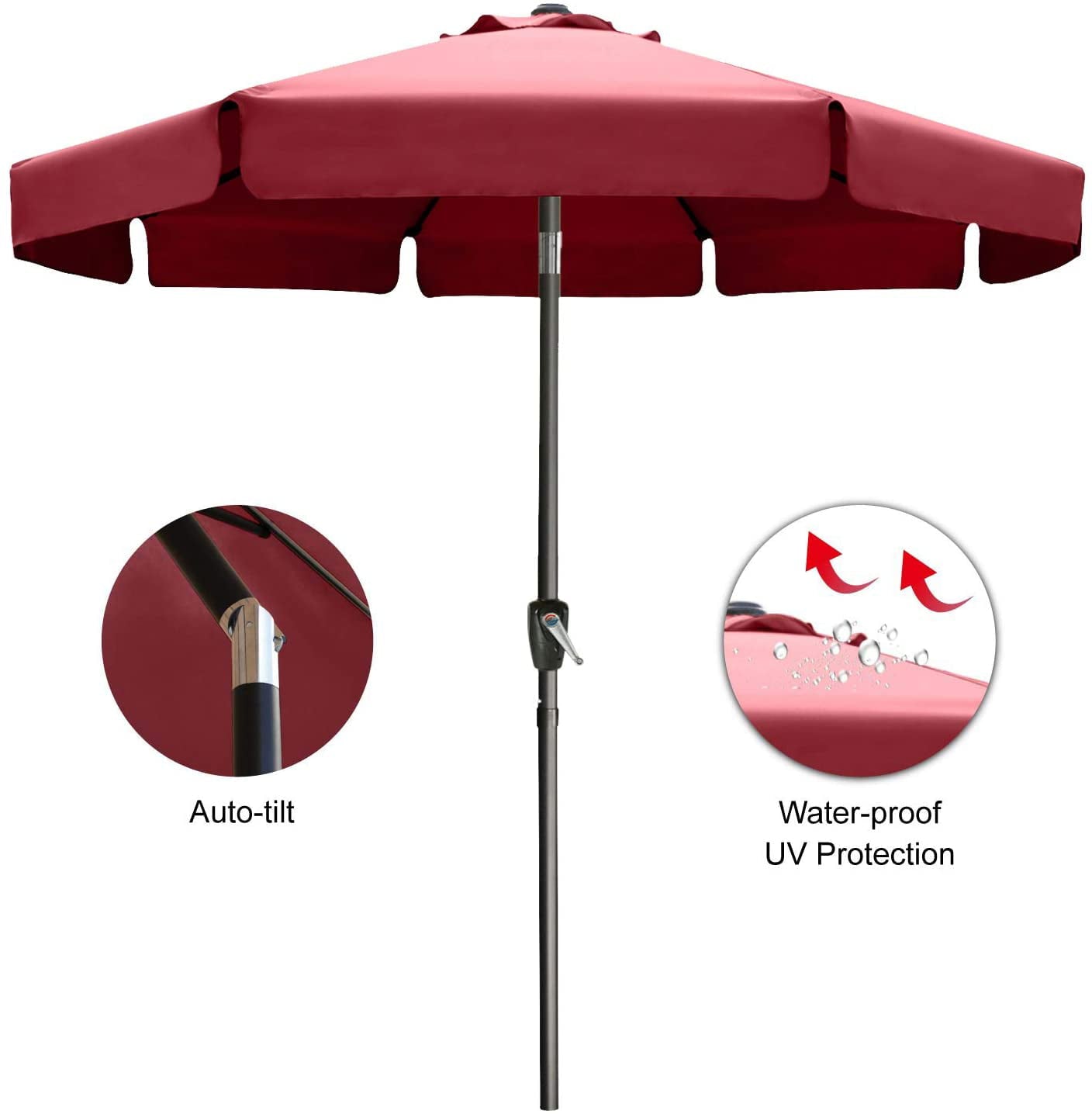 ABCCANOPY 7.5ft Outdoor Market Patio Umbrella with Push Button Tilt, 8 Ribs 13+Colors, Burgundy