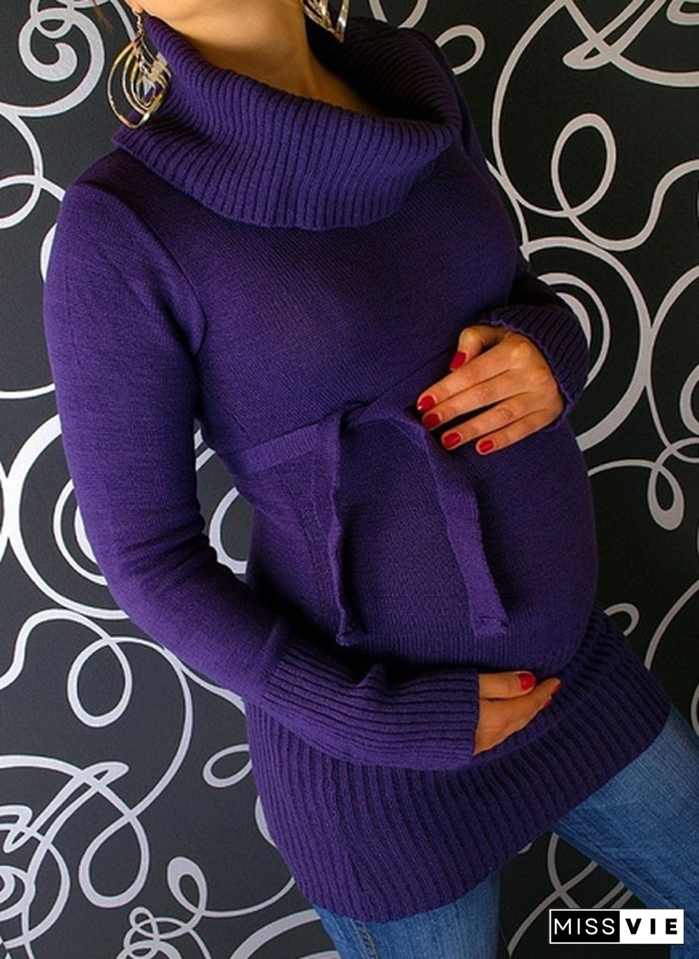 New Women Fashion Autumn and Winter Casual Knitted Sweater Long Sleeve Turtleneck Maternity Pregnancy Sweater Pregnant Solid Color Plus Size Tops Women Clothing