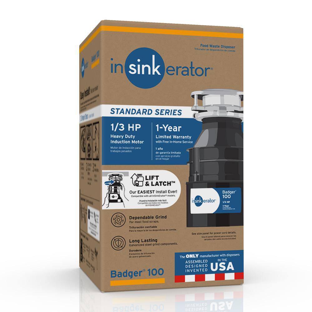 InSinkErator Badger 100 Lift  Latch Standard Series 13 HP Continuous Feed Garbage Disposal BADGER 100