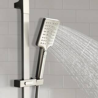 Satico 12 in. 2-Handle 3-Spray Wall Mount Pressure Balance Square Rainfall Shower System with Rough-In Valve in Brushed Nickel WDGSS011